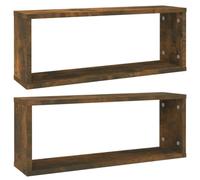 vidaXL 2X Estantes Cúbicos de Pared Aparador Mueble Dormitorio Entrada Estante Estantería Almacenaje Flotante Salón Madera Roble Ahumado