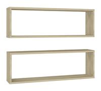 vidaXL Estantería de pared 2 unidades – Cubos, contrachapado roble 80x15x26,5 cm