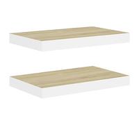 vidaXL 2X Estantes Flotantes Pared Repisa Balda Estantería Salón Sala de Estar Exhibición Colgante Decoración MDF Roble y Blanco 40x23x3,8 cm