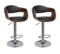 vidaXL 2X Madera Curvada Taburetes de Cocina Casa Comedor Asiento Bar Bistró Pub con Reposapiés con Respaldo Moderno Cuero Sintético Negro