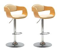 vidaXL 2X Madera Curvada Taburetes de Cocina Casa Comedor Asiento Bar Bistró Pub on Reposapiés con Respaldo Moderno Cuero Sintético Crema
