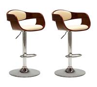 vidaXL 2X Madera Curvada Taburetes de Cocina con Reposabrazos Acolchado Asiento con Reposapiés con Respaldo Silla Alta de Bar Cuero Sintético Crema