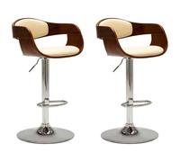 vidaXL 2X Madera Curvada Taburetes de Cocina con Reposabrazos Acolchado Asiento con Reposapiés con Respaldo Silla Alta de Bar Cuero Sintético Crema