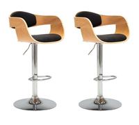 vidaXL 2X Madera Curvada Taburetes de Cocina con Reposabrazos Acolchado Asiento con Reposapiés con Respaldo Silla Alta de Bar Cuero Sintético Negro