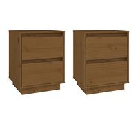 vidaXL 2X Madera de Pino Mesitas de Noche Aparador Auxiliar Lateral Armario Cama Dormitorio Habitación Organizador Muebles Marrón Miel 40x35x50 cm