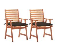 vidaXL 2X Madera Maciza Acacia Sillas Comedor de Jardín y Cojines Terraza Exterior Balcón Patio Sillón Asiento Butaca Muebles Mobiliario