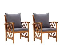 vidaXL 2X Madera Maciza Acacia Sillas de Jardín con Cojines Asiento Mobiliario Muebles Cocina Hogar Comedor Restaurante Exterior con Respaldo