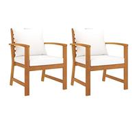 vidaXL 2X Madera Maciza de Acacia Sillas de Jardín con Cojín Sillón Exterior Terraza Balcón Asiento Butaca Muebles Mobiliario Duradera Robusta Crema