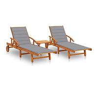vidaXL 2X Madera Maciza de Acacia Tumbonas con Mesa y Cojines Hamaca Cama Salón Diván Asiento Piscina Playa Jardín Patio Terraza Balcón Exterior