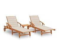 vidaXL 2X Madera Maciza de Acacia Tumbonas con Mesa y Cojines Hamaca Cama Salón Diván Asiento Piscina Playa Jardín Patio Terraza Balcón Exterior