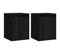 vidaXL 2X Madera Maciza de Pino Armario de Pared Muebles Estante Flotante Salón Sala de Estar Colgante Decoración Almacenaje Negro 30x30x40 cm