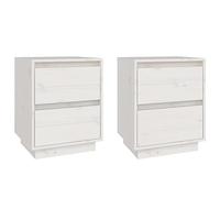 vidaXL 2X Madera Maciza de Pino Mesitas de Noche Aparador Auxiliar Lateral Armario Cama Dormitorio Habitación Organizador Muebles Blanco 40x35x50 cm