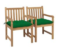 vidaXL 2X Madera Maciza de Teca Sillas de Jardín con Cojines Sillón Balcón Exterior Terraza Patio Asiento Butaca Muebles Mobiliario Verdes