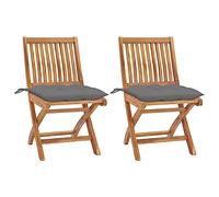 vidaXL 2X Madera Maciza de Teca Sillas de Jardín con Cojines Sillón Exterior Balcón Terraza Patio Asiento Butaca Muebles Mobiliario Gris
