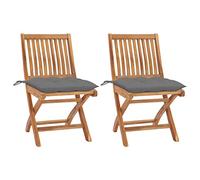 vidaXL 2X Madera Maciza de Teca Sillas de Jardín con Cojines Sillón Exterior Balcón Terraza Patio Asiento Butaca Muebles Mobiliario Gris