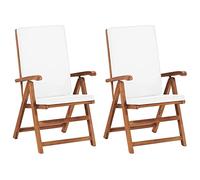 vidaXL 2X Madera Maciza de Teca Sillas de Jardín Reclinables y Cojines Plegable de Exterior Terraza Patio con Reposabrazos Multiposiciones