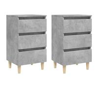 vidaXL 2X Madera Maciza Mesitas de Noche Patas Aparador Auxiliar Armario Cama Dormitorio Habitación Organizador Almacenamiento Gris 40x35x69 cm