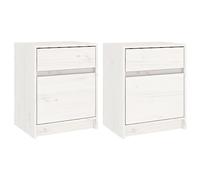 vidaXL 2X Madera Maciza Pino Mesitas de Noche Aparador Auxiliar Armario Cama Dormitorio Habitación Organizador Almacenamiento Blanco 40x31x50 cm