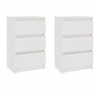 vidaXL 2X Madera Maciza Pino Mesitas de Noche Aparador Auxiliar Armario Cama Dormitorio Habitación Organizador Almacenamiento Blanco 40x29,5x64 cm
