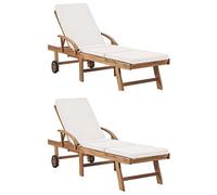 Tumbonas Con Cojín 2 Uds Madera Maciza De Teca Crema Vidaxl