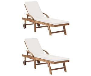 vidaXL 2X Madera Maciza Teca Tumbonas con Cojines Cama Silla Muebles Asiento al Aire Libre Playa Tomar Sol Exterior Jardín Patio Terraza Crema