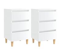 vidaXL 2X Madera Mesita de Noche Patas Aparador Auxiliar Armario Cama Dormitorio Habitación Organizador Almacenamiento Blanco Brillo 40x35x69 cm