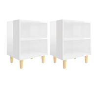 vidaXL 2X Madera Mesitas de Noche Patas Aparador Auxiliar Armario Cama Dormitorio Habitación Organizador Almacenamiento Blanco Brillo 40x30x50 cm