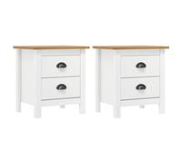 vidaXL 2X Madera Pino Mesita Noche con 2 Cajones Cómoda Rústica Natural Armario Auxiliar Muebles de Dormitorio 46x35x49,5 cm Blanco