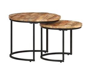 vidaXL 2X Madera Rugosa de Mango Mesas Apilables Auxiliar Consola Mesita Salón Lateral Té Café Sofá Sala de Estar Muebles Mobiliario