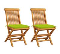 vidaXL 2X Madera Teca Sillas de Jardín con Cojines Sillón Exterior Balcón Terraza Patio Asiento Butaca Muebles Mobiliario Verde Brillante