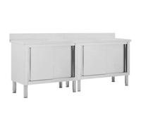 vidaXL 2X Mesas de Trabajo Puertas Correderas Armario Almacenamiento Equipamiento Cocina Comedor Hostelería Profesional Acero 200x50x(95-97) cm