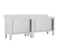 vidaXL 2X Mesas de Trabajo Puertas Correderas Armario Almacenamiento Equipamiento Cocina Comedor Hostelería Profesional Acero 240x50x(95-97) cm