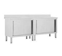 vidaXL 2X Mesas de Trabajo Puertas Correderas Armario Almacenamiento Equipamiento Cocina Comedor Hostelería Profesional Acero 200x50x(95-97) cm