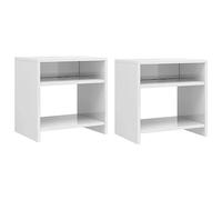 vidaXL 2X Mesillas Noche 2 Estantes Mesita Habitación Mesa Lateral Cama Mueble Auxiliar Dormitorio Huecos Abierto Cerrado Contrachapada Blanco Brillo