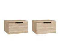 vidaXL 2X Mesita de Noche de Pared Flotante Muebles Dormitorio Armario Espacio Almacenamiento Duermo Decorativa Cajones Cama Duermo Color Roble