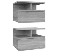 vidaXL 2X Mesita de Noche Flotante Mueble Cajón Auxiliar Dormitorio Armario Espacio Almacenamiento Decorativa Cama Hogar Madera Gris Sonoma
