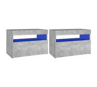 vidaXL 2X Mesita de Noche y Luces LED Aparador Auxiliar Armario Cama Dormitorio Habitación Organizador Almacenamiento Gris Hormigón 60x35x40 cm