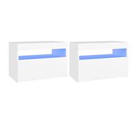 Mesita De Noche Luces Led 2 Uds Contrachapada Blanco 60x35x40cm Vidaxl