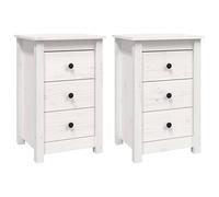 vidaXL 2X Mesitas de Noche Aparador Auxiliar Armario Mesilla Cama Dormitorio Habitación Organizador Almacenaje Madera Maciza Pino Blanca 40x35x61,5 cm