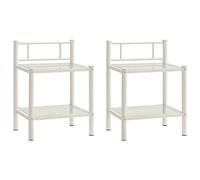 vidaXL 2X Mesitas de Noche Aparador Auxiliar Mesilla Cama Armario de Dormitorio Habitación Organizador Almacenaje Metal Vidrio Blanco y Transparente