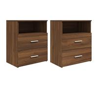 vidaXL 2X Mesitas de Noche Auxiliar Armario Mueble Dormitorio Soporte Teléfono Decorativa Cajones Almacenamiento Moderna Cama Duermo Marrón Roble