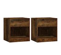 vidaXL 2X Mesitas de Noche con Cajón Mesilla Mueble Auxiliar Armario Almacenamiento Estante Cómoda Dormitorio Salón Sala de Estar Color Roble Ahumado
