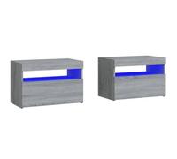 vidaXL 2X Mesitas de Noche con Luces LED Mueble Cajón Armario Auxiliar Consola Dormitorio Cama Decoración Sala de Estar Almacenamiento Gris Sonoma