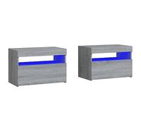 vidaXL 2X Mesitas de Noche con Luces LED Mueble Cajón Armario Auxiliar Consola Dormitorio Cama Decoración Sala de Estar Almacenamiento Gris Sonoma