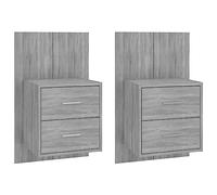 vidaXL 2X Mesitas de Noche de Pared Aparador Auxiliar Armario Cama Dormitorio Habitación Organizador Almacenaje Madera Contrachapada Gris Sonoma