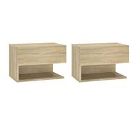 vidaXL Mesitas de noche de pared - Aparador auxiliar madera contrachapada Roble Sonoma 2x