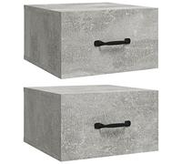 vidaXL 2X Mesitas de Noche de Pared Flotante Mueble Cajón Auxiliar Dormitorio Armario Espacio Almacenamiento Decorativa Hogar Cama Color Gris Hormigón