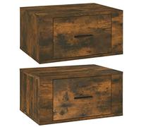 vidaXL 2X Mesitas de Noche de Pared Mesilla Mueble Auxiliar Almacenamiento Estante Cómoda Cajón Dormitorio Sala de Estar Color Roble Ahumado