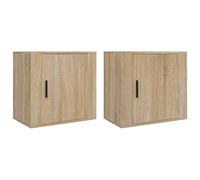 vidaXL 2X Mesitas de Noche de Pared Mesilla Mueble Auxiliar Almacenamiento Estante Cómoda Cajón Dormitorio Sala de Estar Colgante Color Roble Sonoma