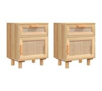 vidaXL 2X Mesitas de Noche Estante Almacenamiento Auxiliar Cómoda Mesilla Dormitorio Salón Sofá Baño Oficina Madera Maciza Pino Ratán Natural Marrón